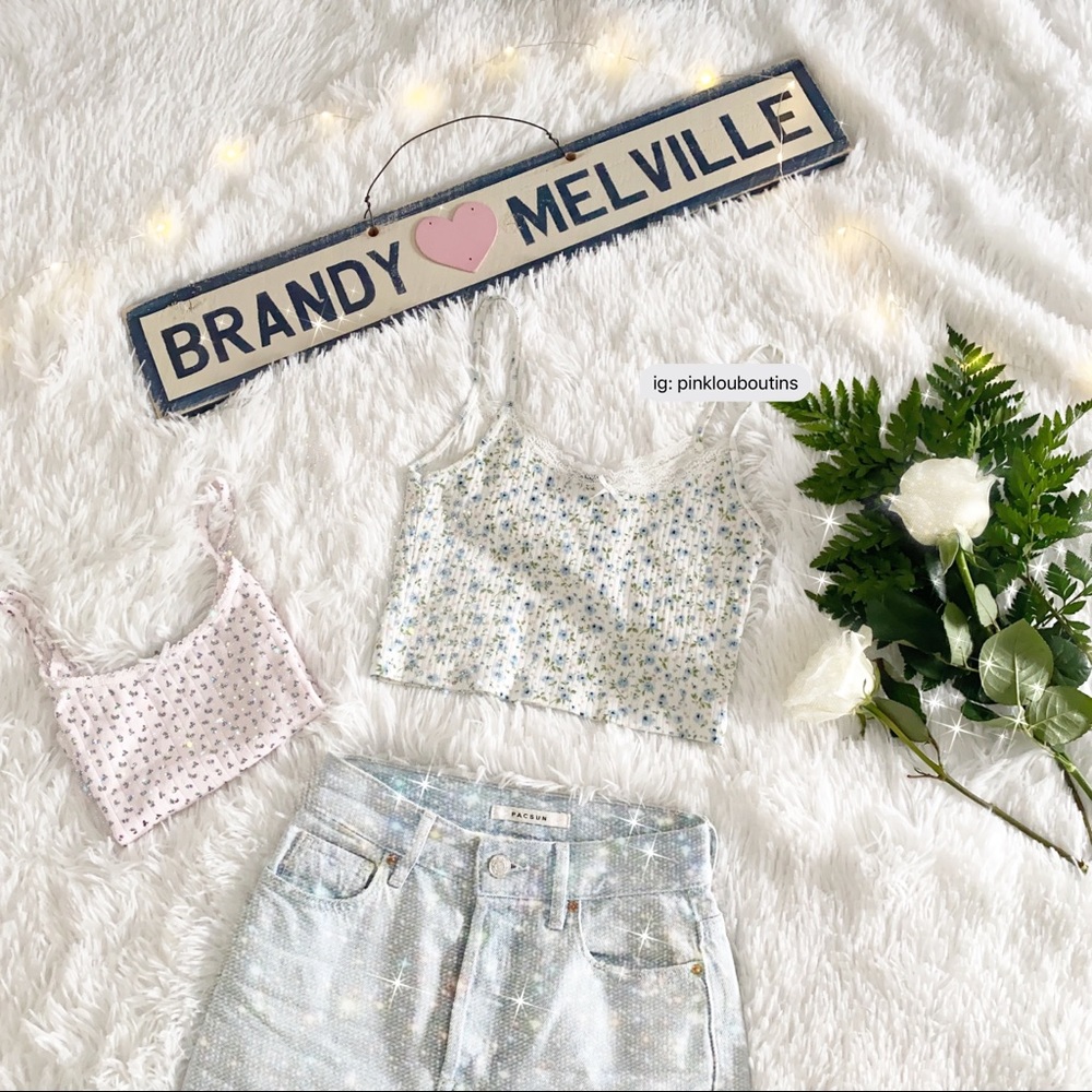 floral brandy melville skylar lace bow tank
